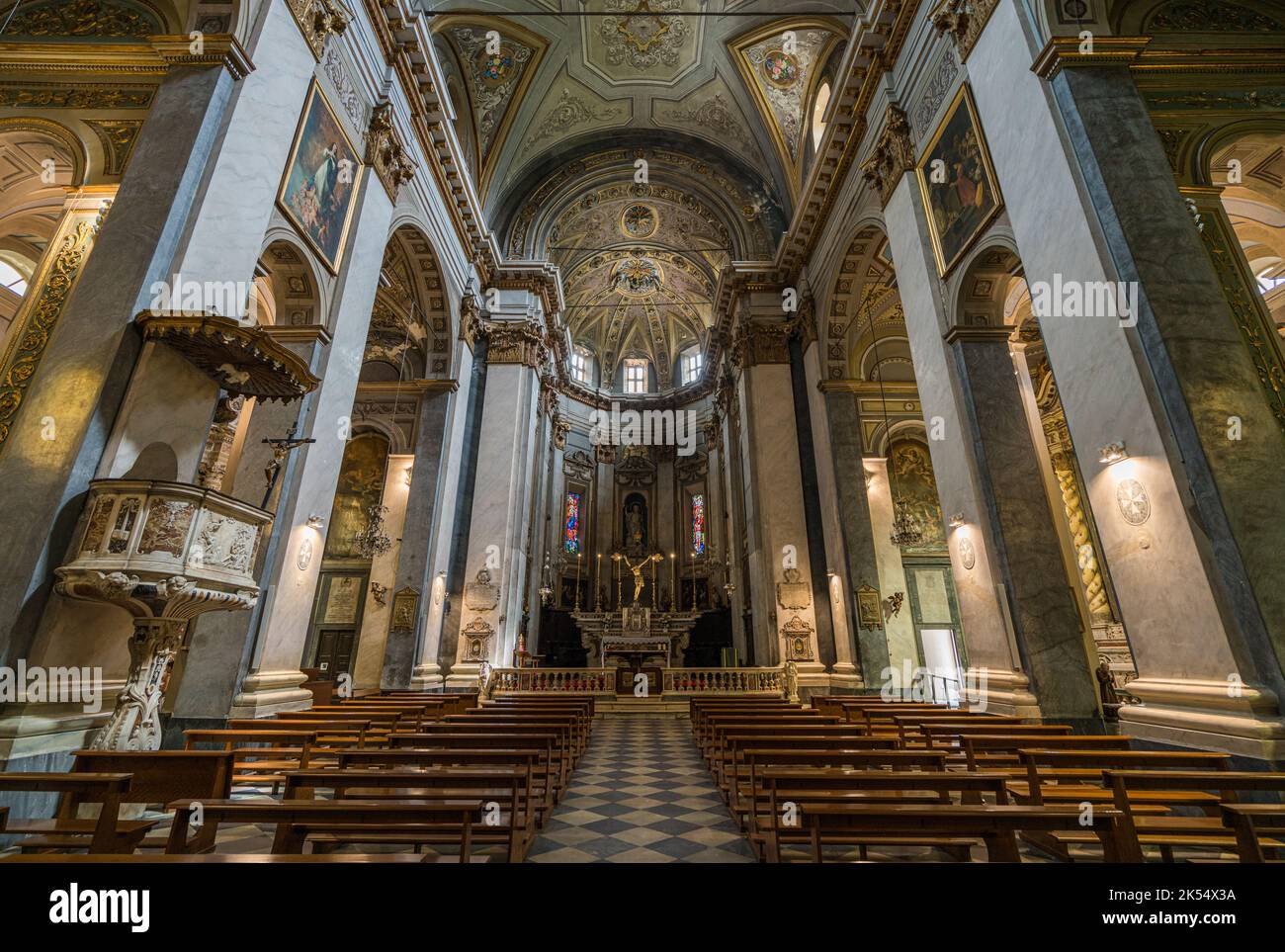 Interior sight from the Saint John the Baptist Church (Eglise Saint Jean-Baptiste) in Bastia. Corse, France. July-22-2022 Stock Photo