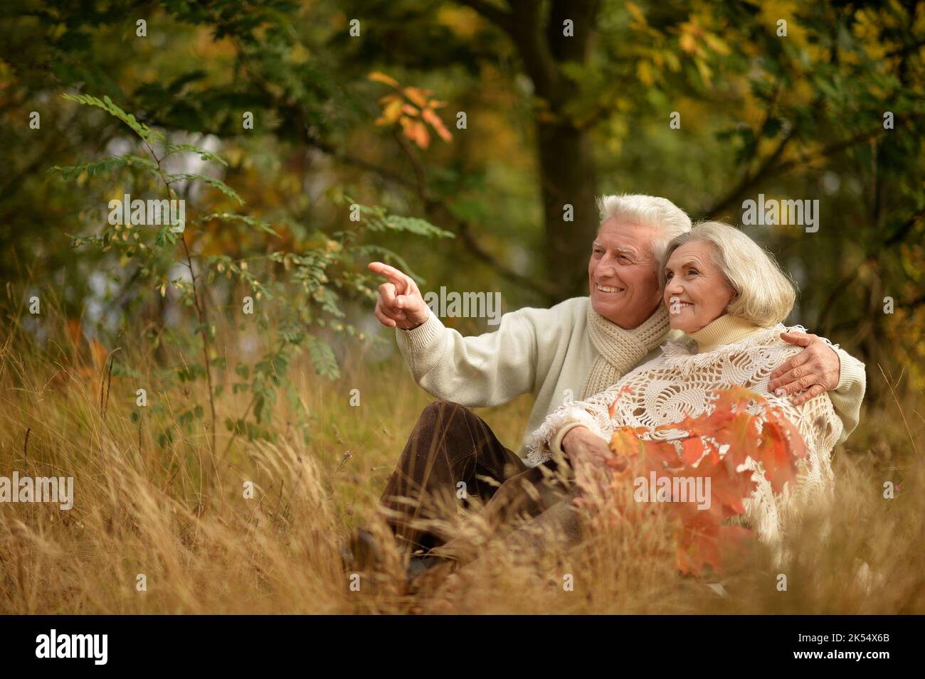 Nice elderly couple in a autumn park Stock Photo - Alamy