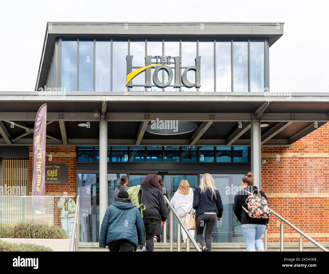 Students climbing stairs to The Hold, Suffolk Archives building
