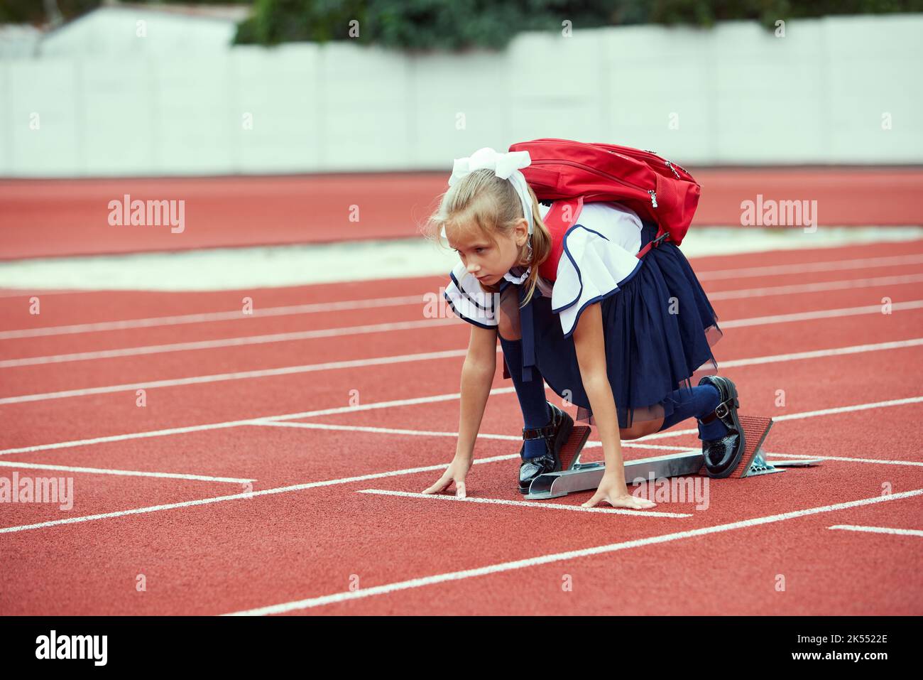 Start. Back to school, kids and education concept. Girl dressed in