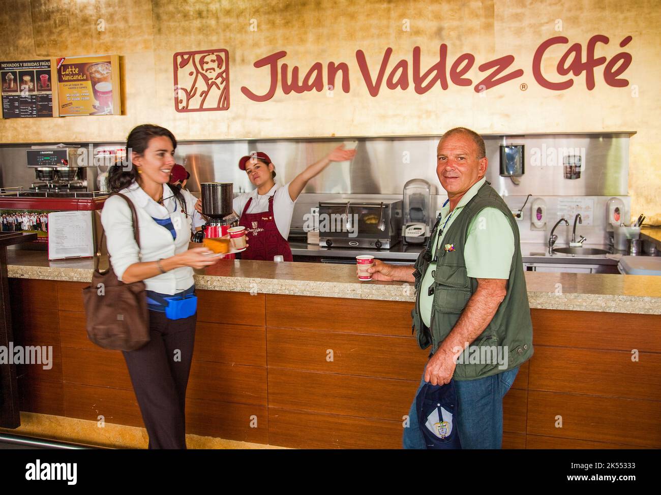 Colombia, Bogota A bar of Juan Valdez Cafe,a chain of coffee shops throughout the country. Stock Photo