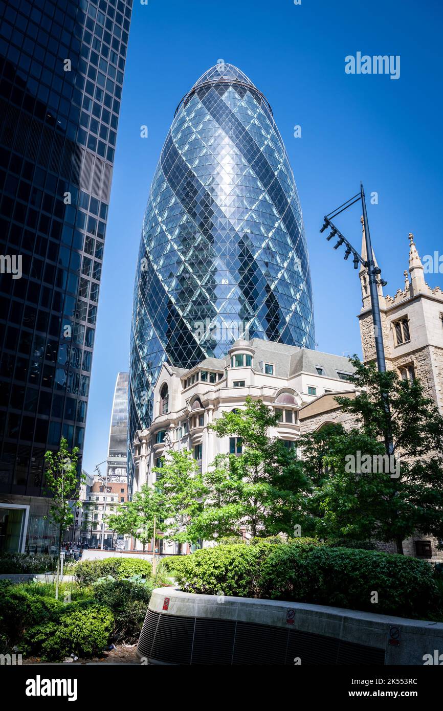 The Gherkin Building Amongst A Variety Of Other Architecture Located 