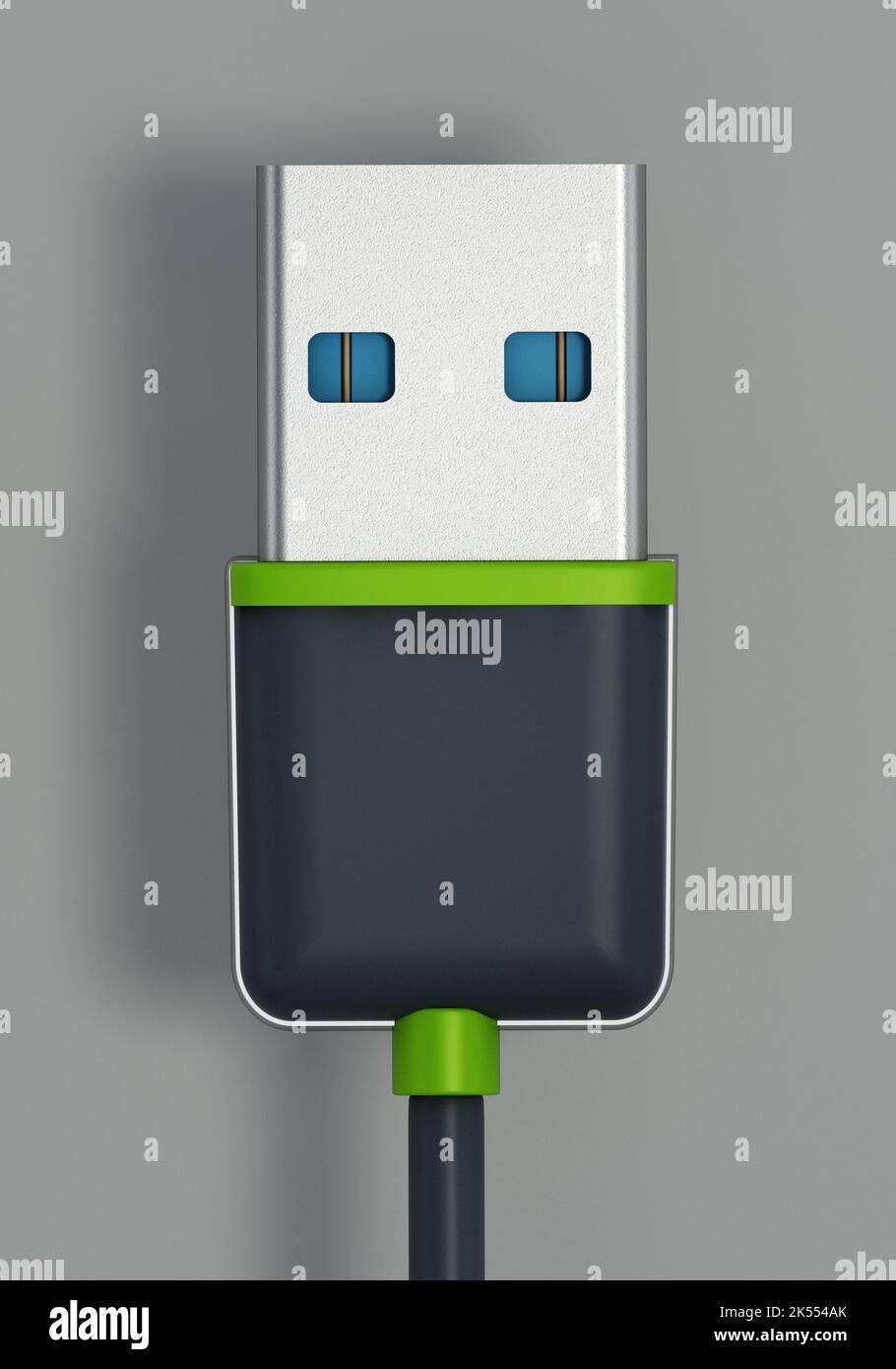 USB cable and plug isolated on gray background. 3D illustration Stock