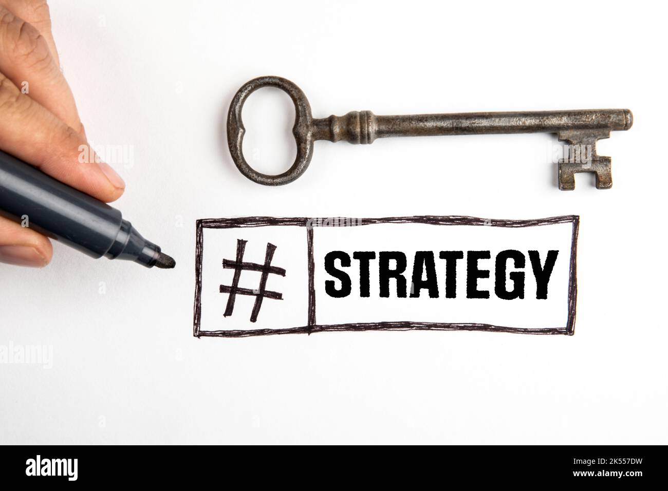 Strategy. Hashtag sign and key on a white background. Stock Photo