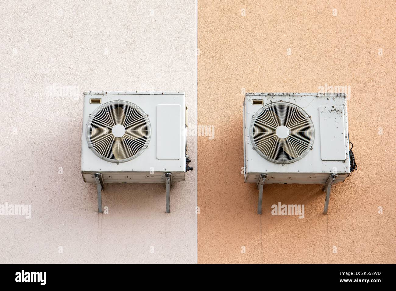 Air heat pumps or conditioners at the building facade. Stock Photo
