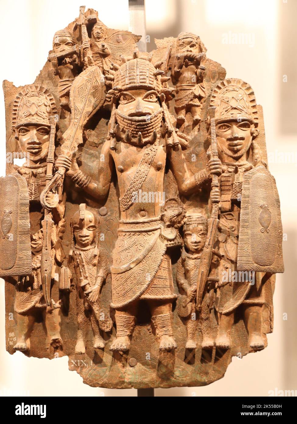 Benin Bronzes on display at the British Museum, brass plaques from the royal court palace of the Kingdom of Benin, 16-17th century, London, UK Stock Photo