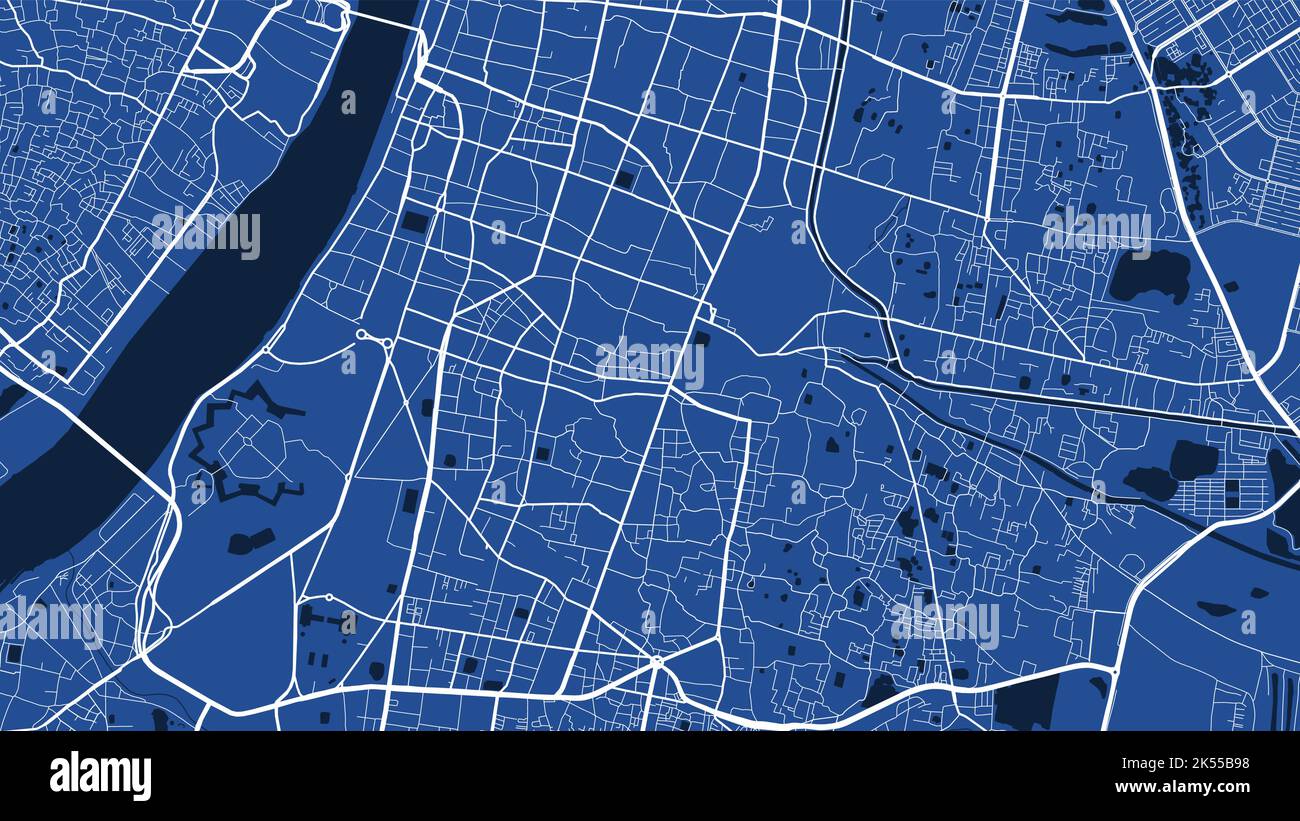 Detailed map poster of Kolkata city administrative area. Blue skyline panorama. Decorative graphic tourist map of Kolkata territory. Royalty free vect Stock Vector