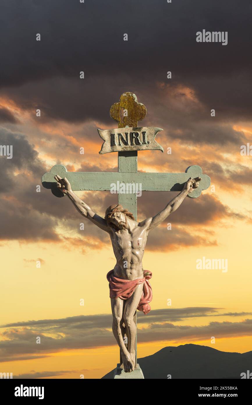 Old sculpture of the Jesus Christ Stock Photo