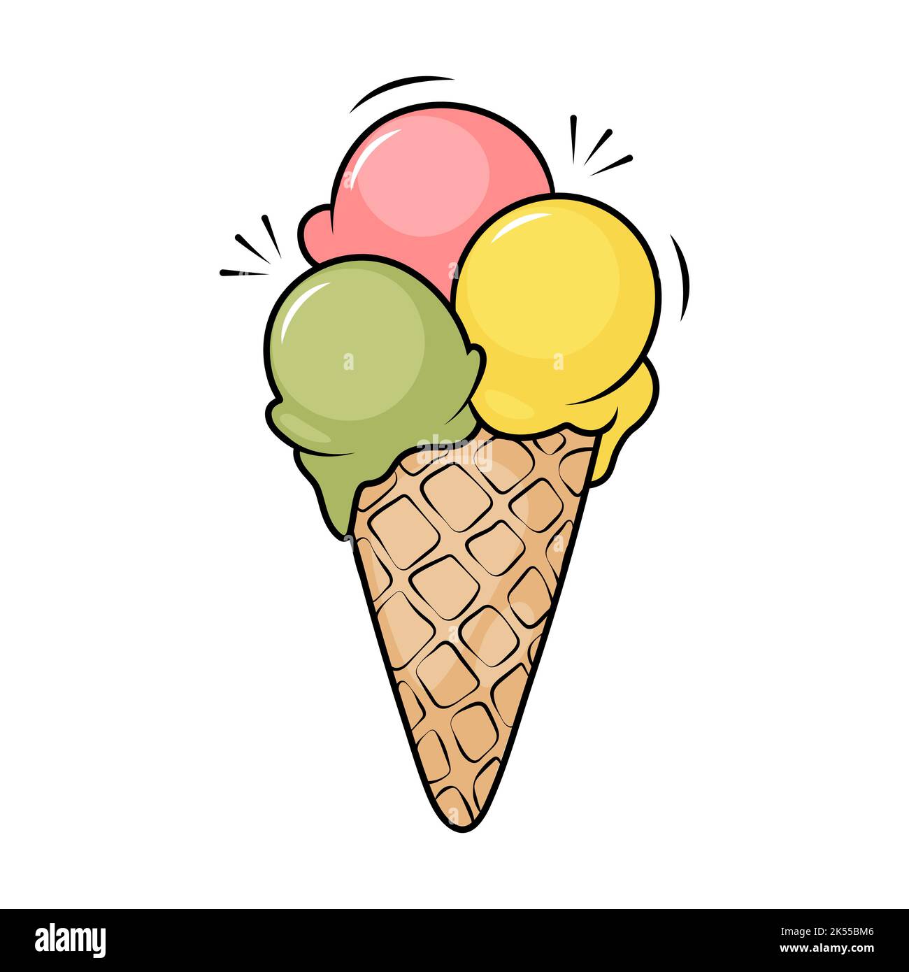 Ice cream balls in a waffle cup, vector illustration Stock Vector Image ...