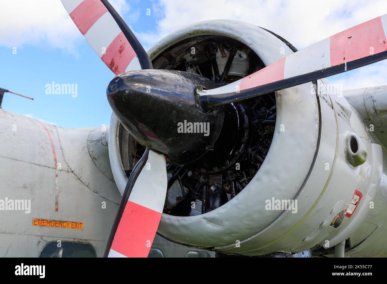Carlisle, England, September 16, 2022 : Close up on and old propellers and radial engine of and old aeroplane at the Solway aviation museum at Carlisl Stock Photo