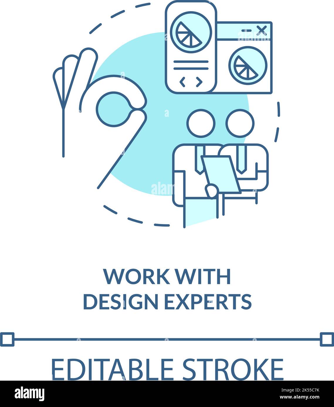 Work with design experts turquoise concept icon Stock Vector