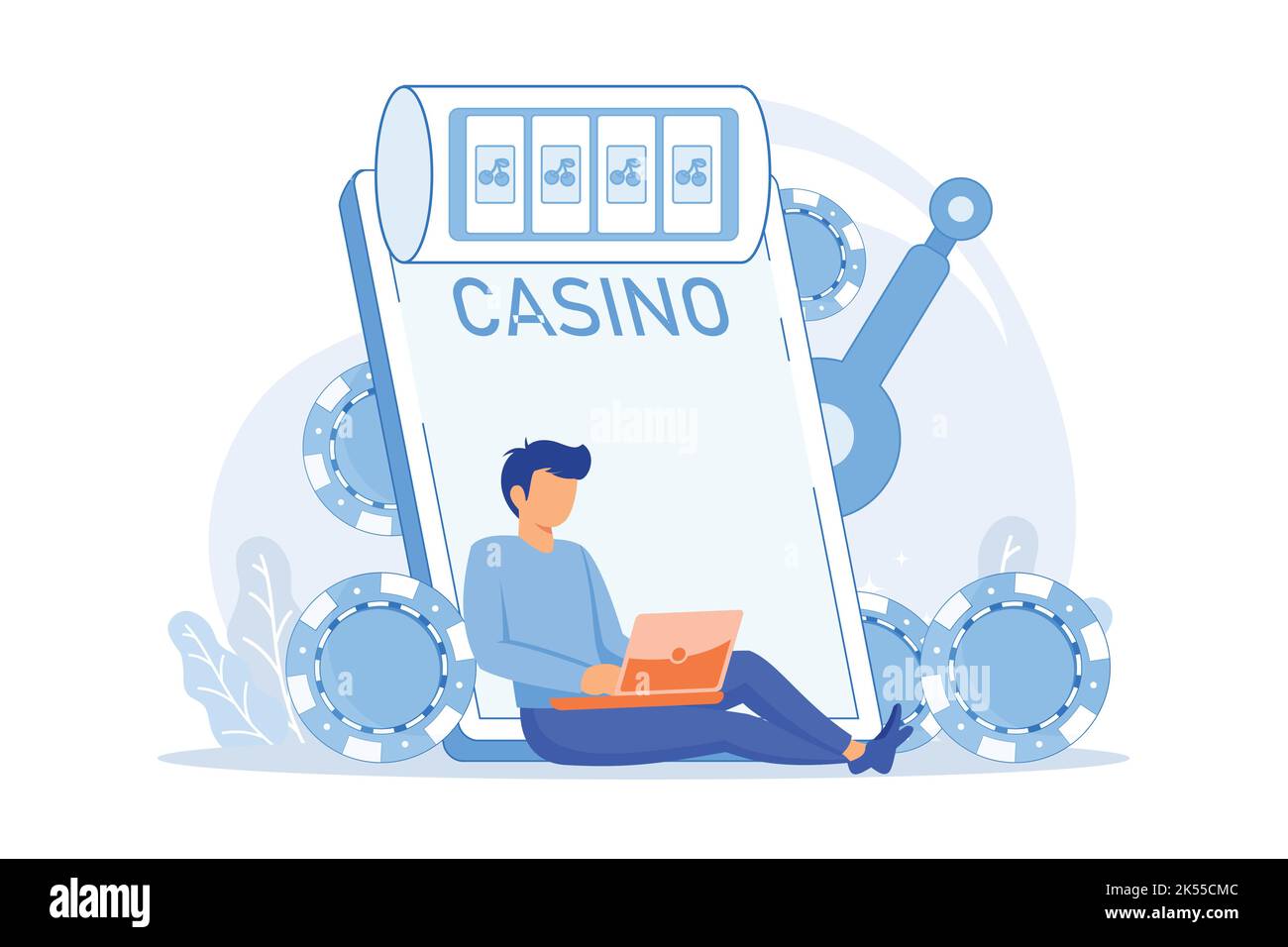 Slot machine Online slot machine, casino game, big money winner, jackpot win, gambling addiction, download application, playing experience flat design Stock Vector