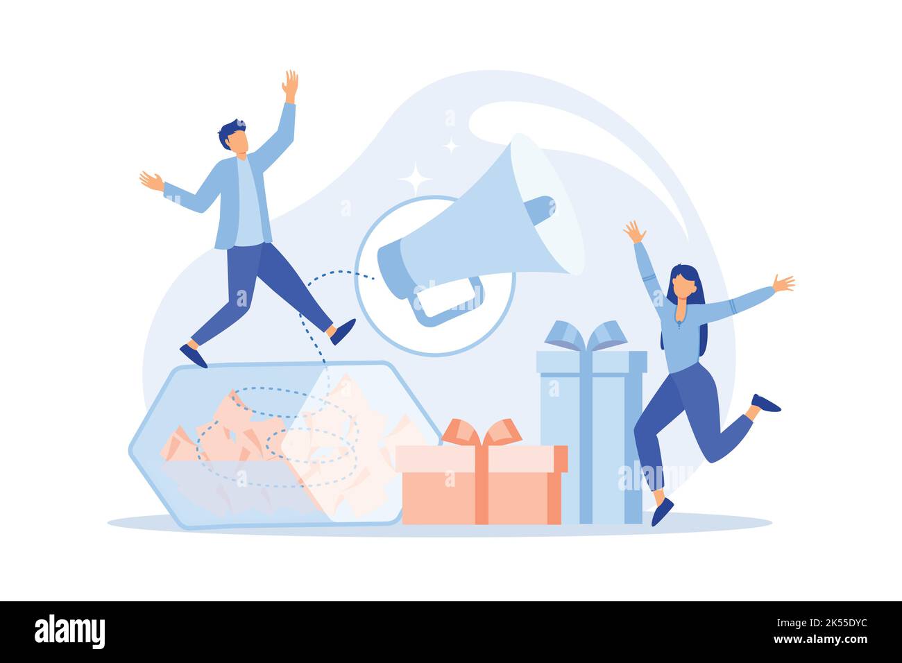 Prize draw Big prize winner, online random draw, promotional marketing, brand advertising game, rules and conditions, buyers reward Flat vector Modern Stock Vector