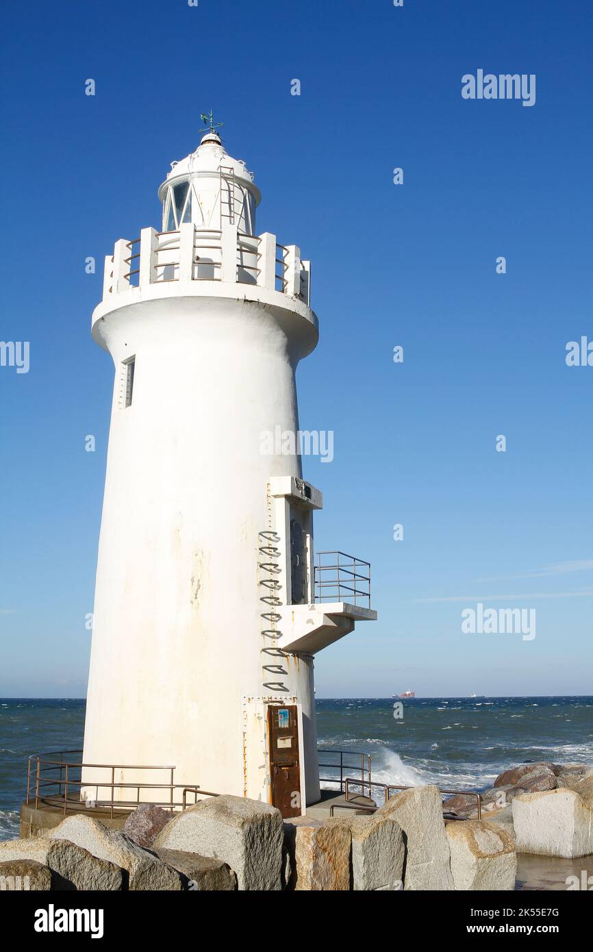 Irago, Aichi, Japan, 2022/24/09 - Cape Irago Lighthouse (Iragomisaki Todai). This white-walled lighthouse, built at the tip of the Atsumi Peninsula, o Stock Photo