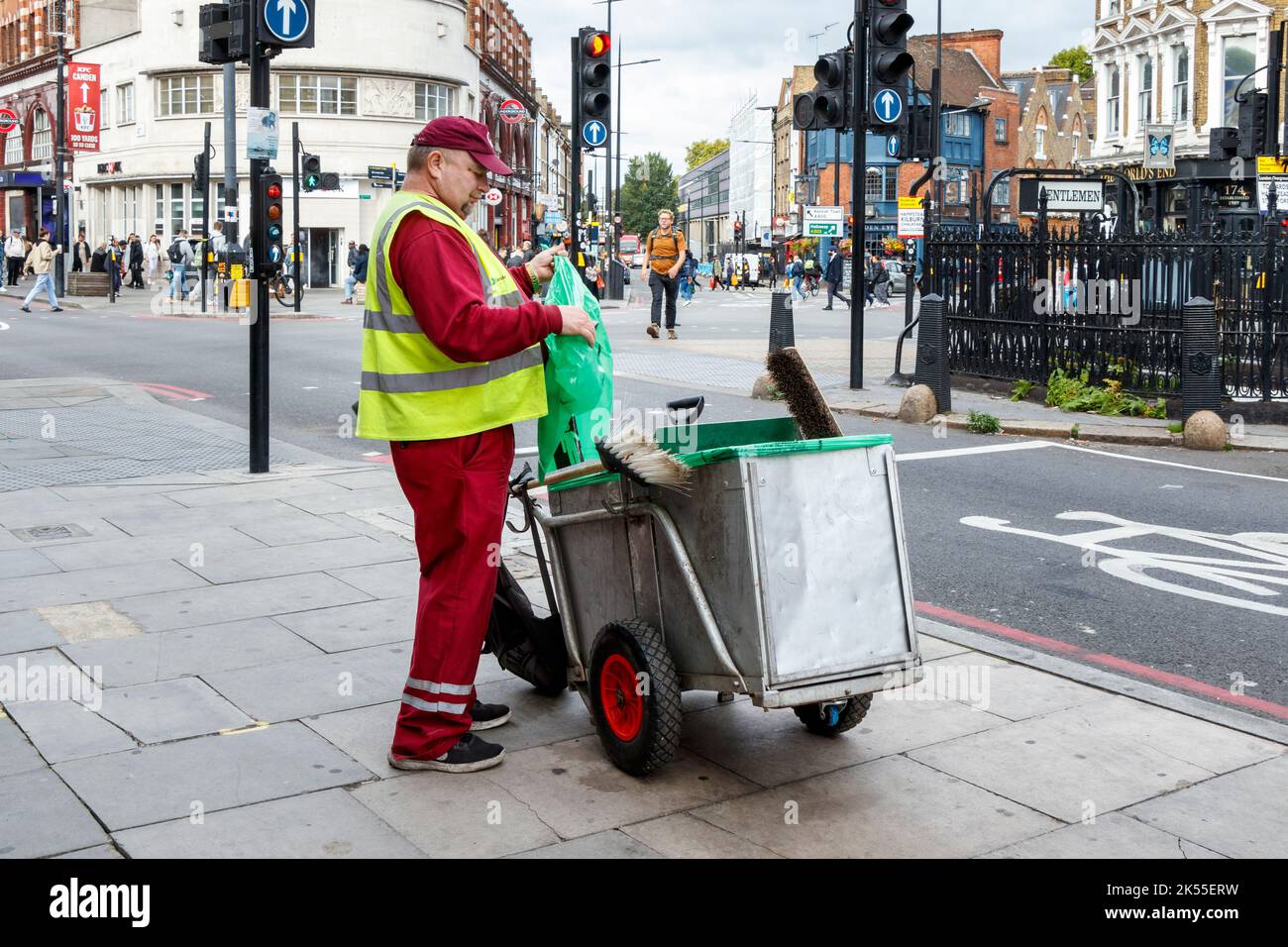 A council street sweeper in Camden Town, London, UK Stock Photo