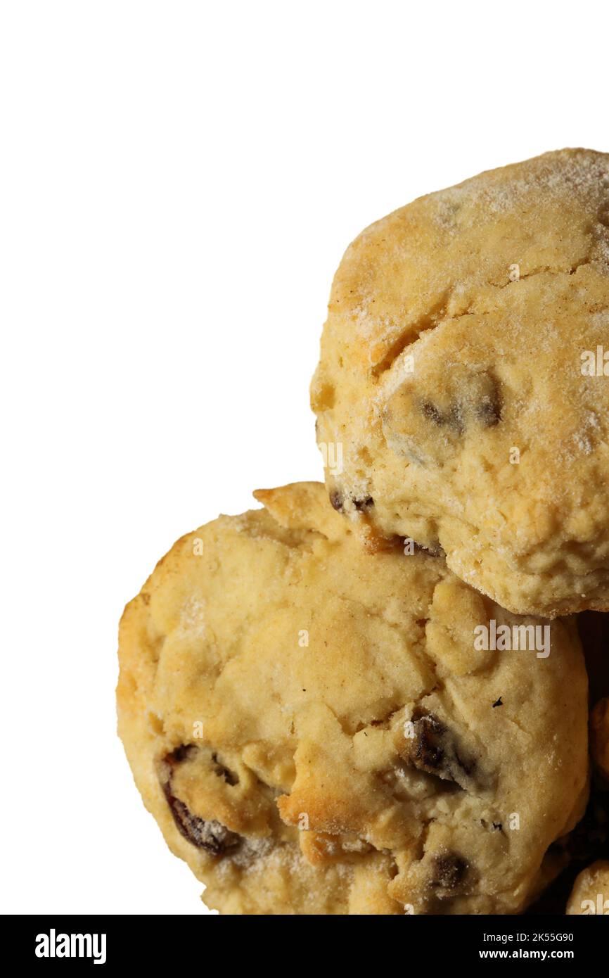 Freshly baked homemade fruit scones. Isolated on a white background Stock Photo