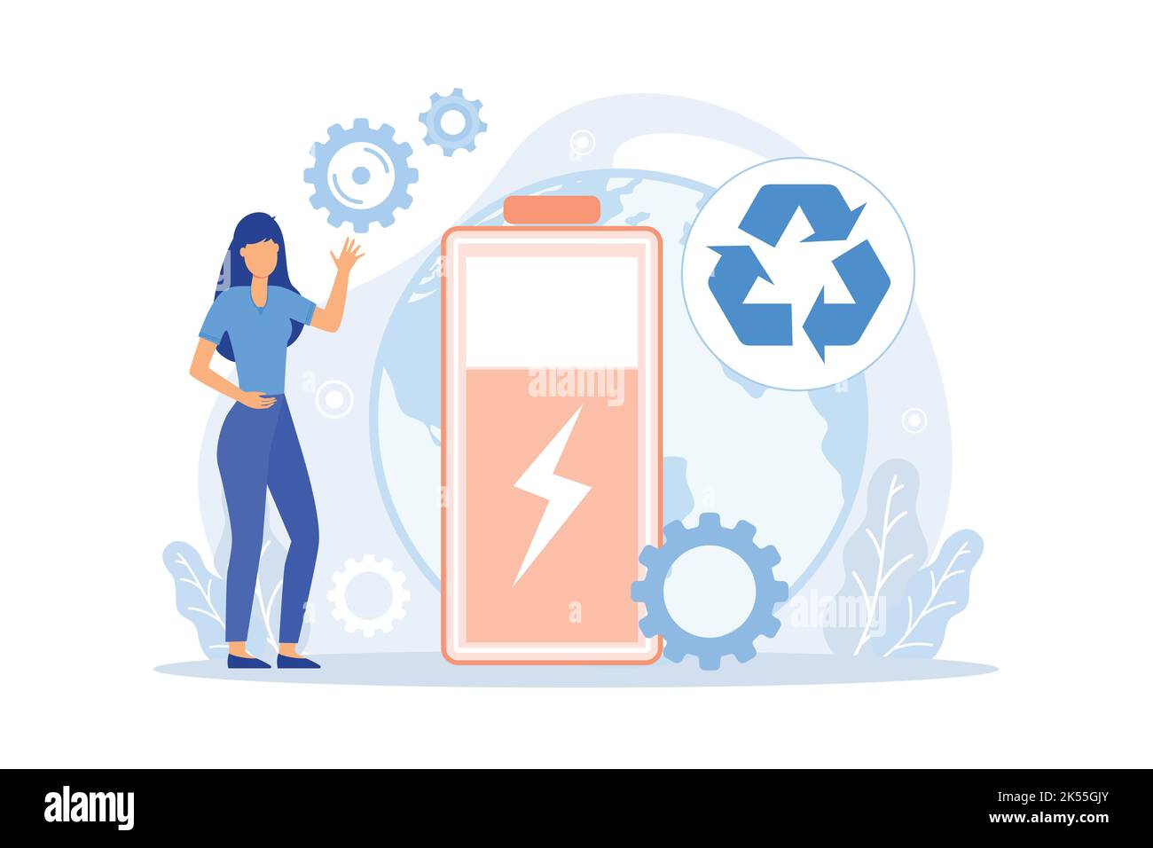 Eco battery Eco charging solution, environmentally friendly battery, innovative eco-solution, rechargeable, energy storage technology flat design mode Stock Vector