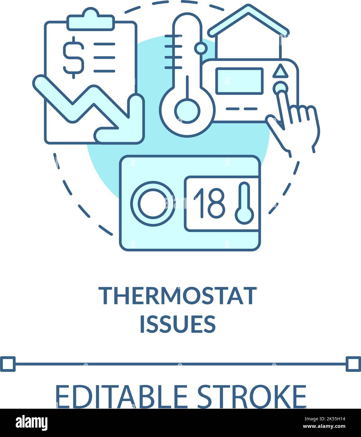 Thermostat issues turquoise concept icon Stock Vector