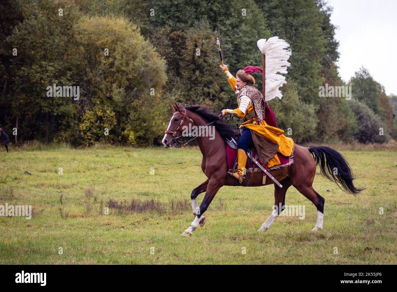 Living history a man in the armor of a 17th century "winged" hussar