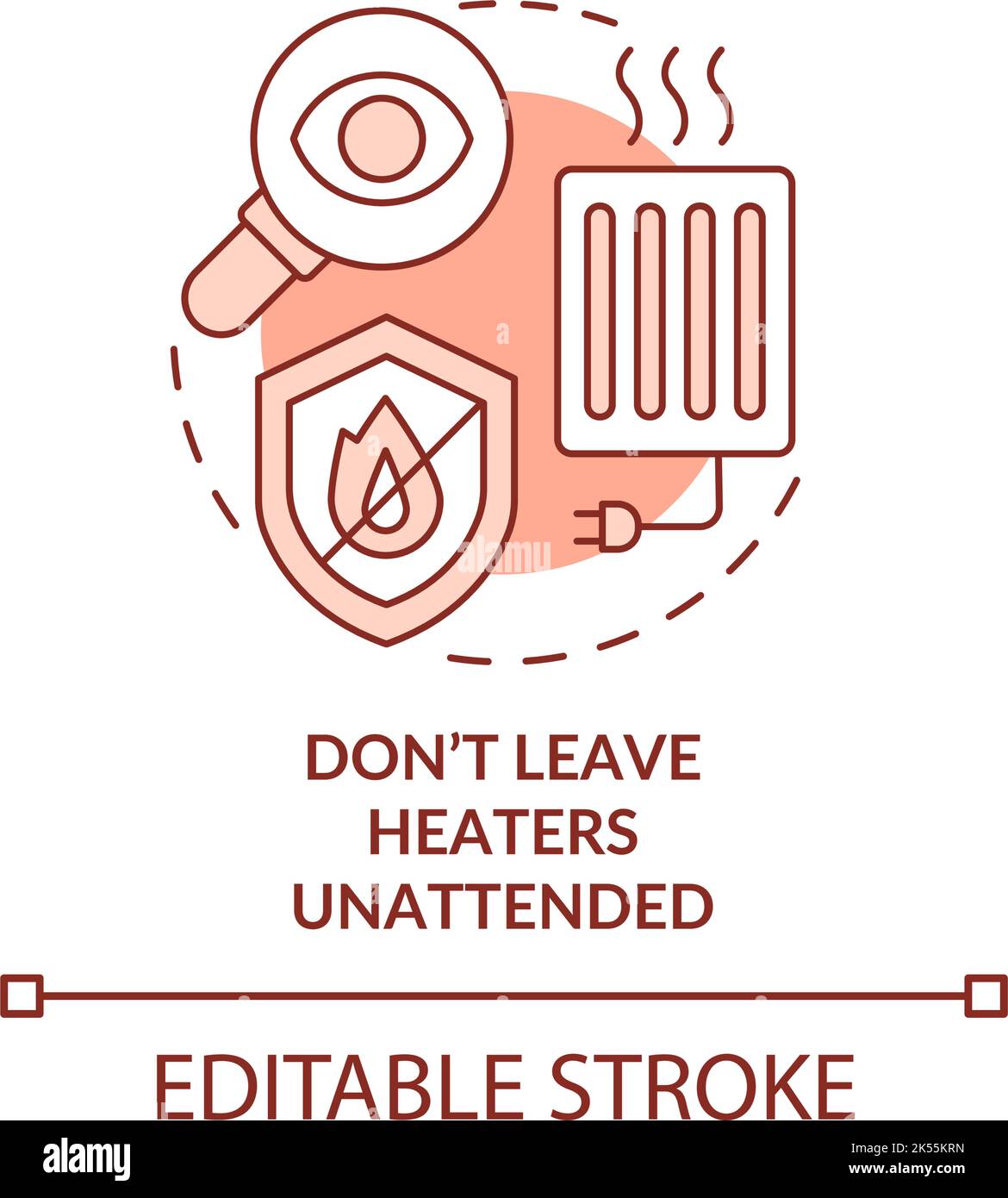 Dont leave heaters unattended terracotta concept icon Stock Vector