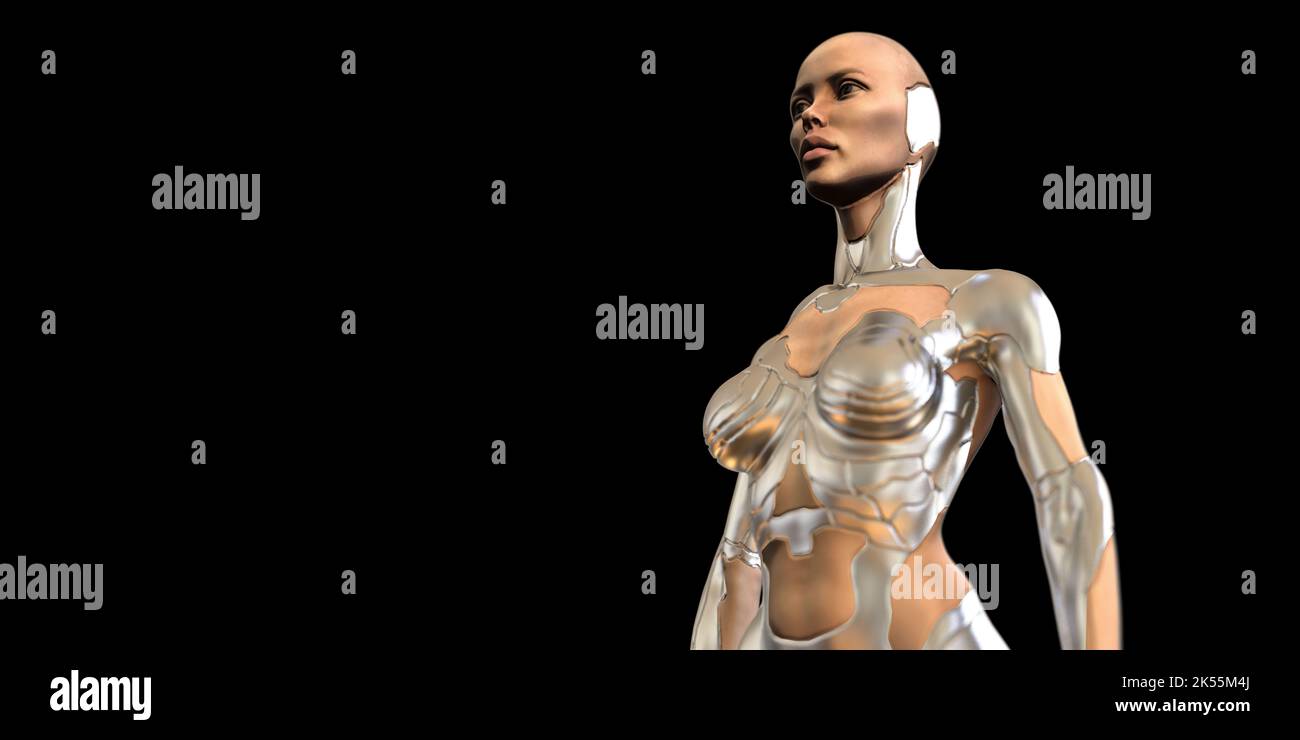 Female android robot. Extremely detailed and realistic high resolution 3D render Stock Photo