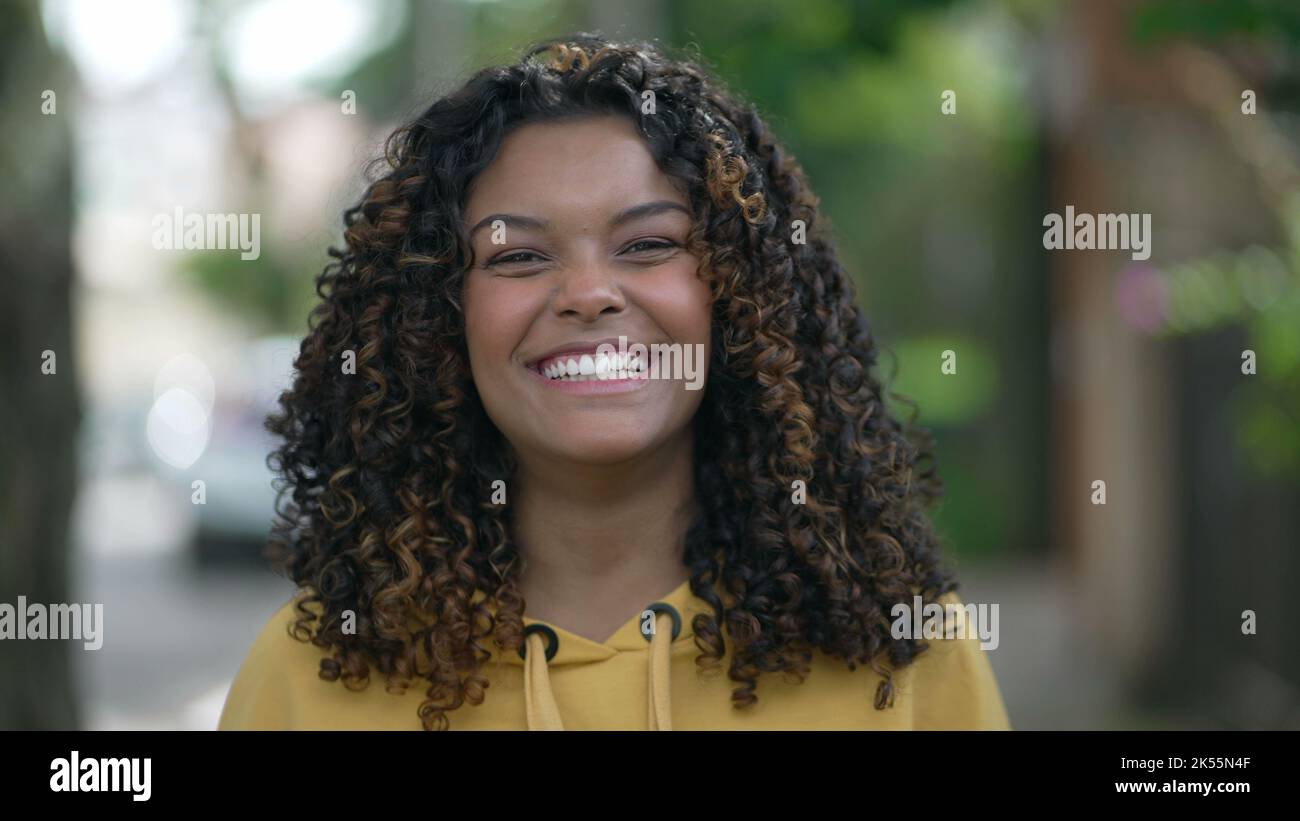 One happy black girl smiling. Portrait of a joyful African American ...