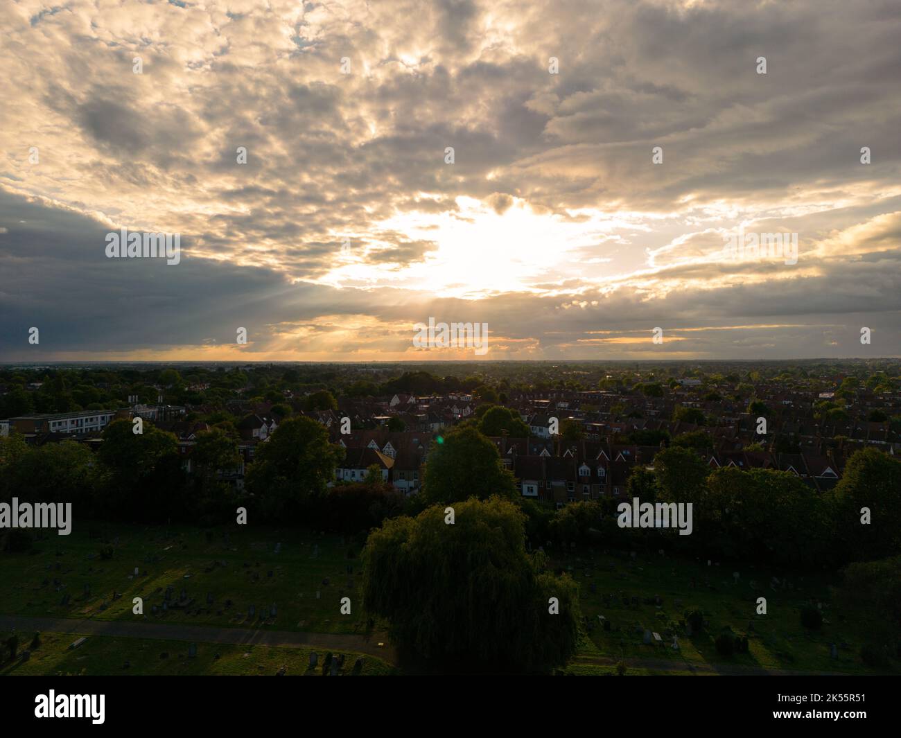 Harrow View Point The beautiful cloudy sunset over the town. Harrow on the Hill, England ...