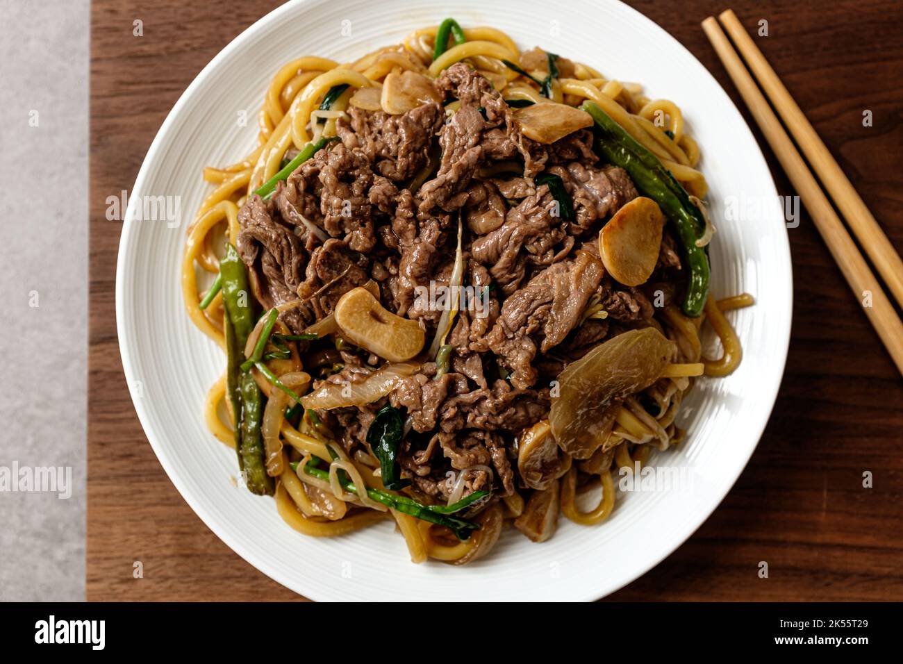 Chinese stirfry with beef brisket point and mung bean sprouts Stock