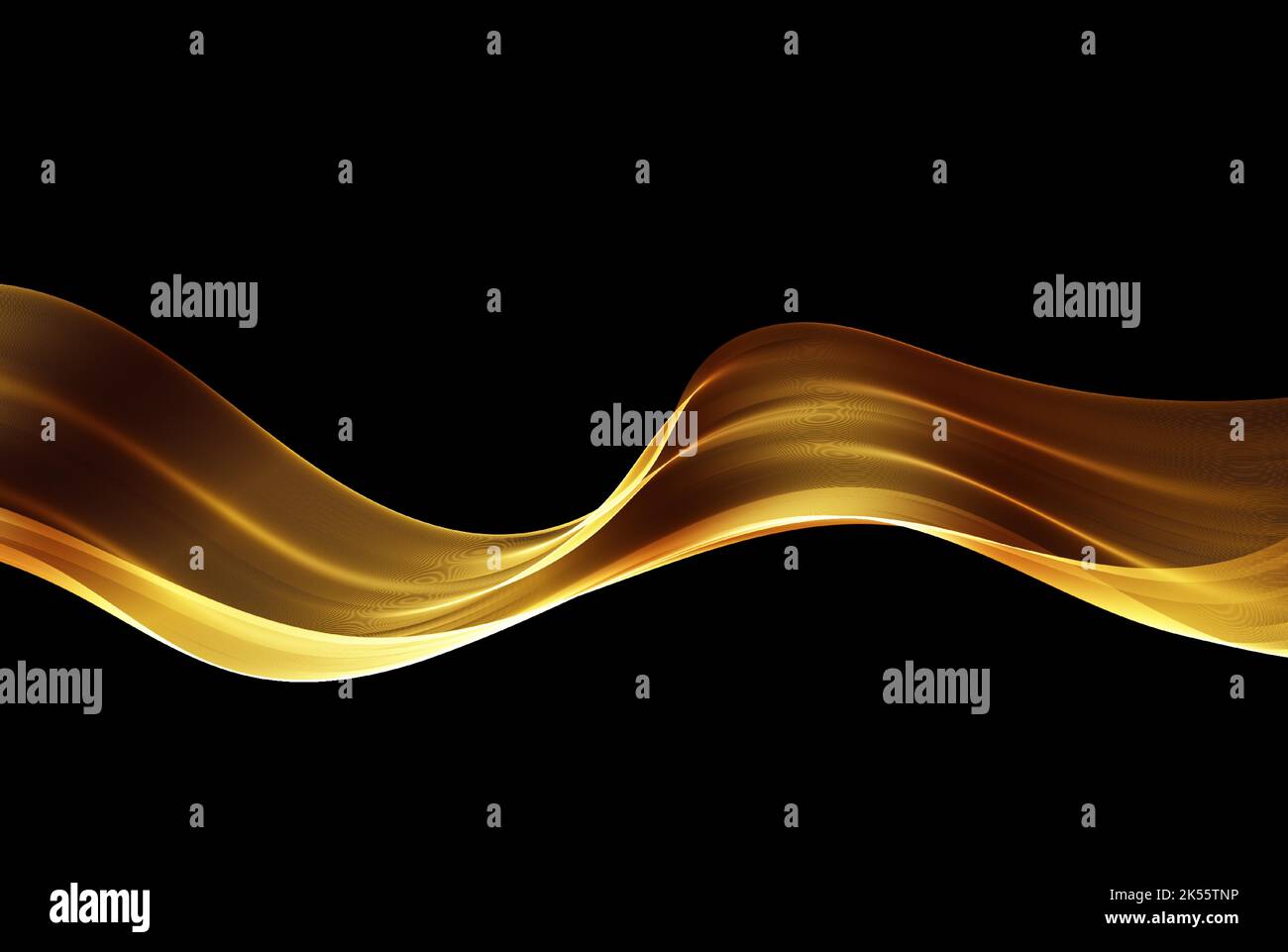 Golden transparent wave flow on black background, abstract wave design ...