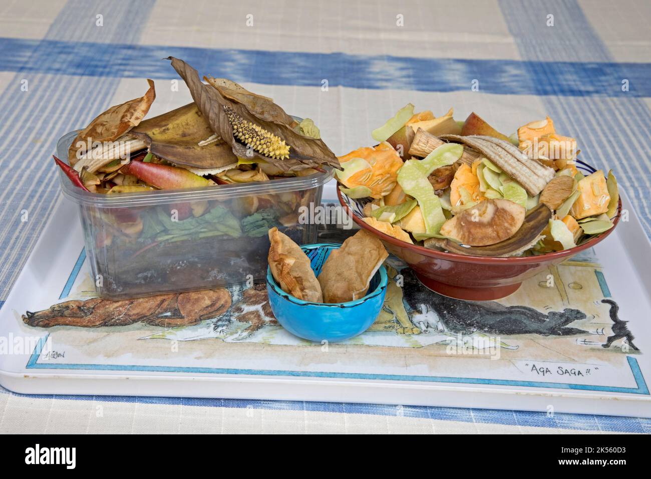 Containers of food waste set aside for composting Stock Photo