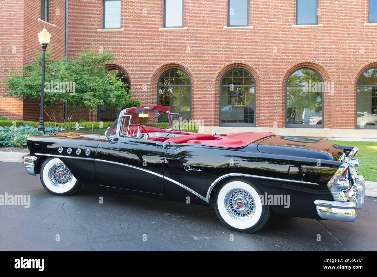 PLYMOUTH, MI/USA - JULY 30, 2017: A 1955 Buick Super car with VentiPorts on display at the Concours d'Elegance of America car show. Stock Photo