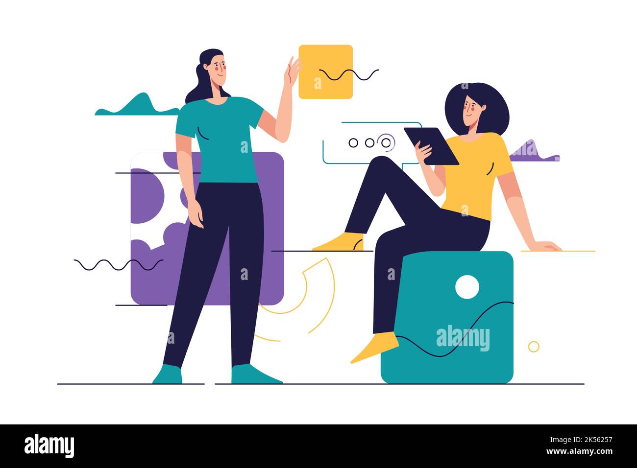 Business concept flat style outline vector illustration on the subject of web design, software development, communication Stock Vector