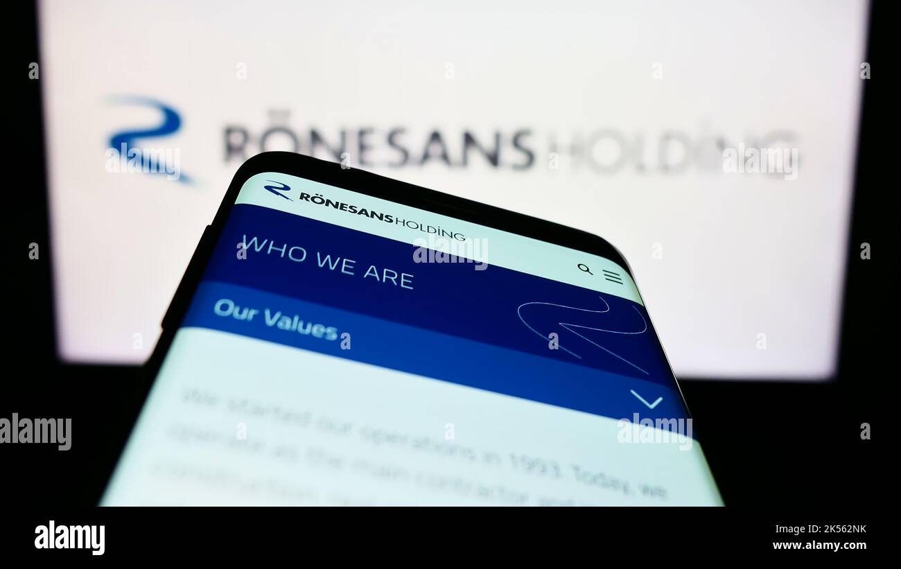 Hasan Ronesans Smartphone with webpage of Turkish conglomerate Ronesans Holding on ...