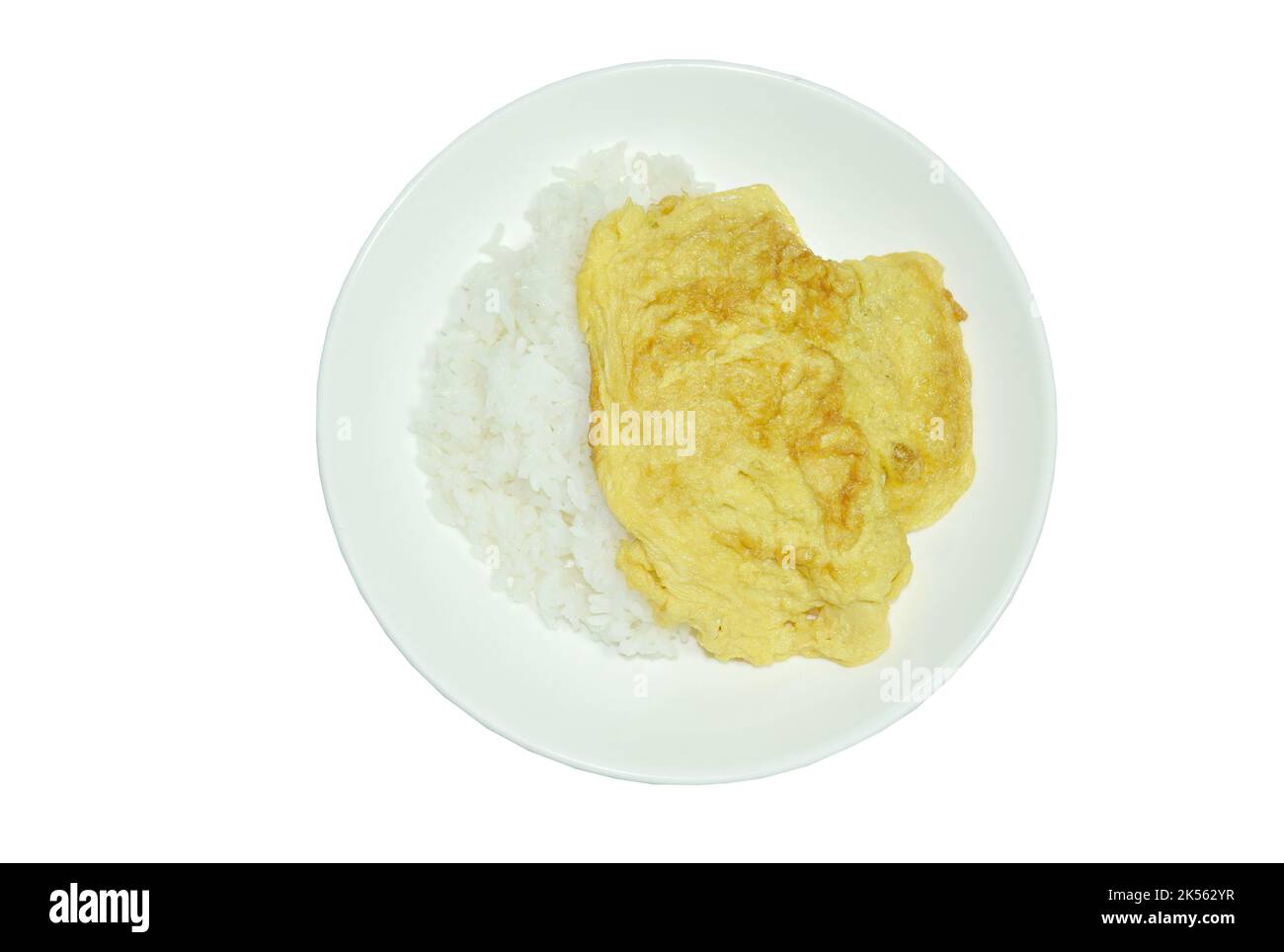 crispy Thai egg omelet topping on plain rice Stock Photo