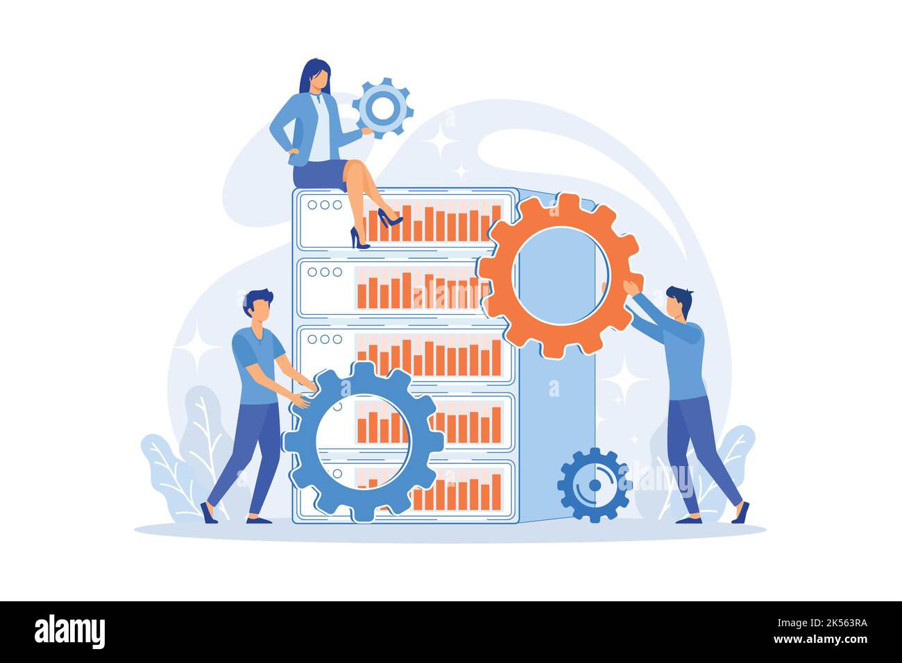 Server hardware maintenance. Teamwork fixing gear. Data storage, cluster, datacenter