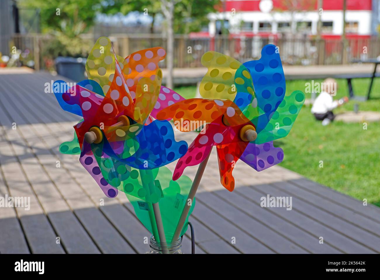 Colourful pinwheel toys on for sale at Peregrine farmstall, Grabouw