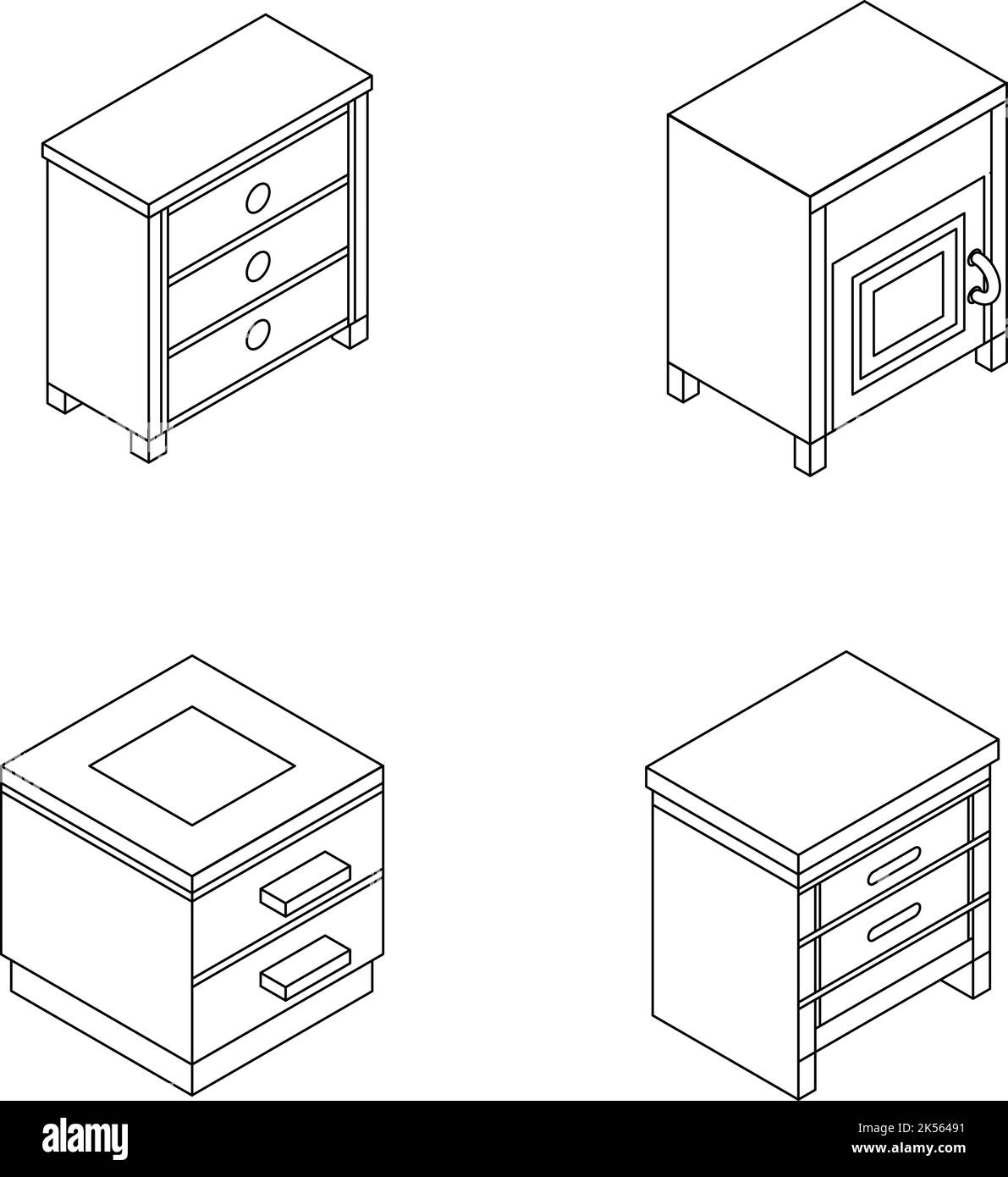 Nightstand furniture icon set. Isometric set of nightstand furniture