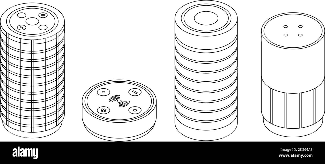 Smart speaker icons set. Isometric set of smart speaker vector icons ...