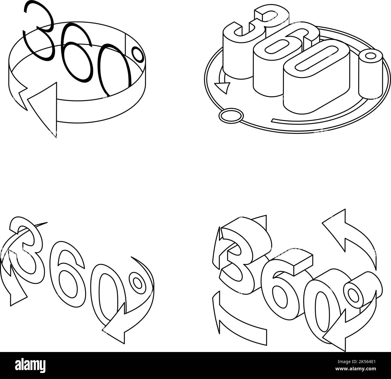 360 degrees icons set. Isometric set of 360 degrees vector icons