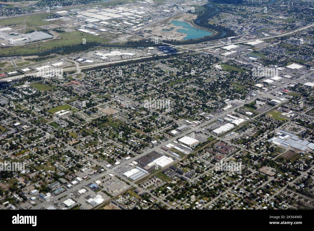 Aerial view of commercial and residential areas on Sprague Ave. on the outskirts of the city of Spokane, northeastern Washington State, United States. Stock Photo