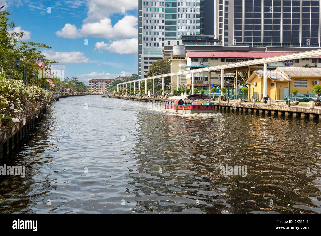 Water Taxi on Melaka River, Melaka, Malaysia. Stock Photo