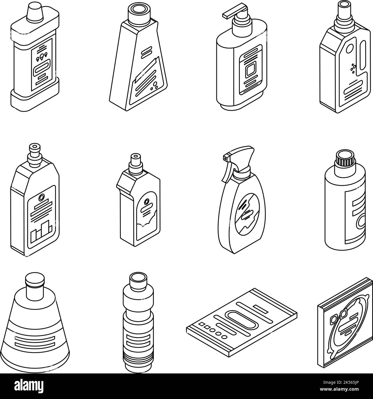 Bleach icons set. Isometric set of bleach vector icons outline isolated