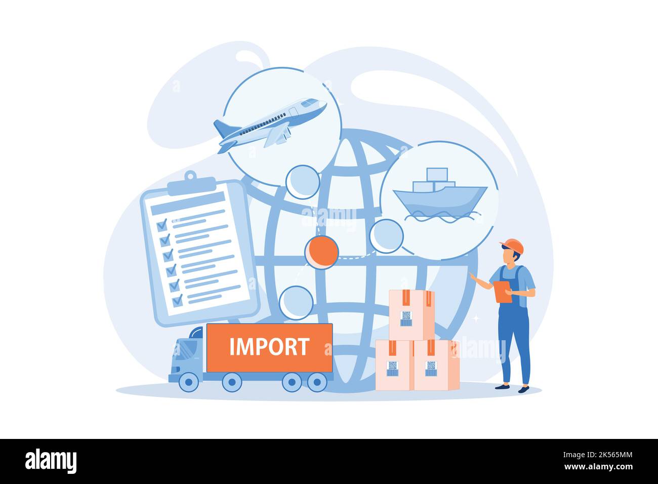 Established international trade routes. Selling goods overseas. Export control, export controlled materials, export licensing services concept. vector Stock Vector