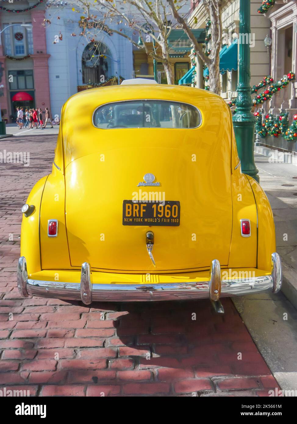 Boot trunk of a Yellow Chrysler Plymouth New York taxi from the 1930s Stock Photo