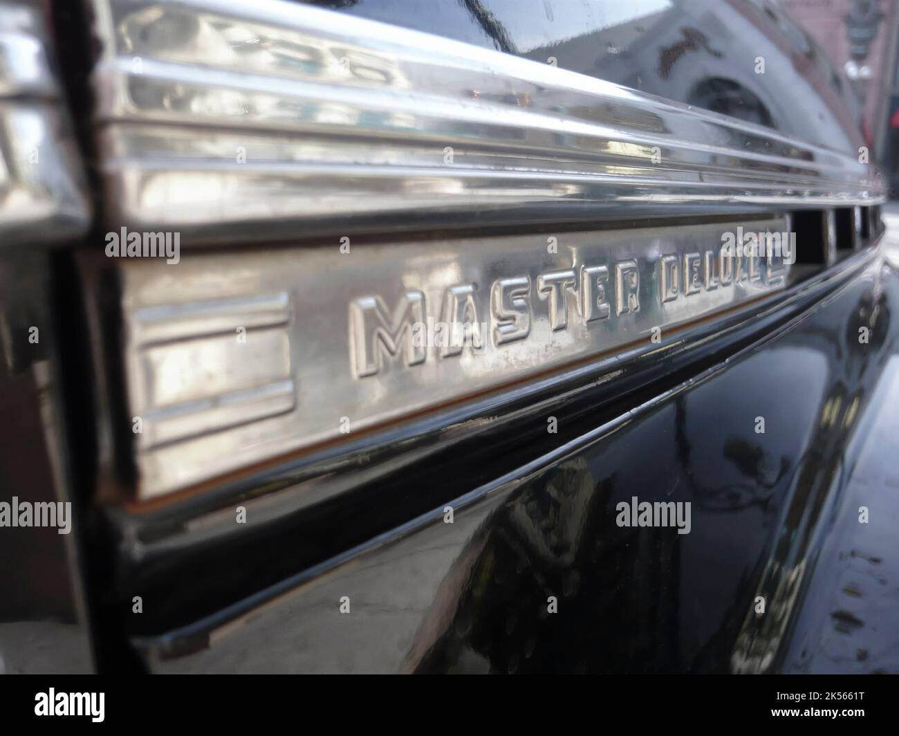 Chrome badge on a Chevrolet Master Deluxe, between 1933 and 1942 Stock Photo