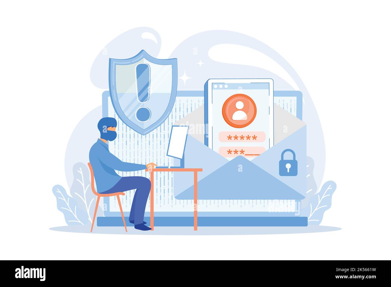 Computer pirate hacker create software designed to cause damage to a computer, server or computer network. Malware, computer virus, spyware concept. v Stock Vector