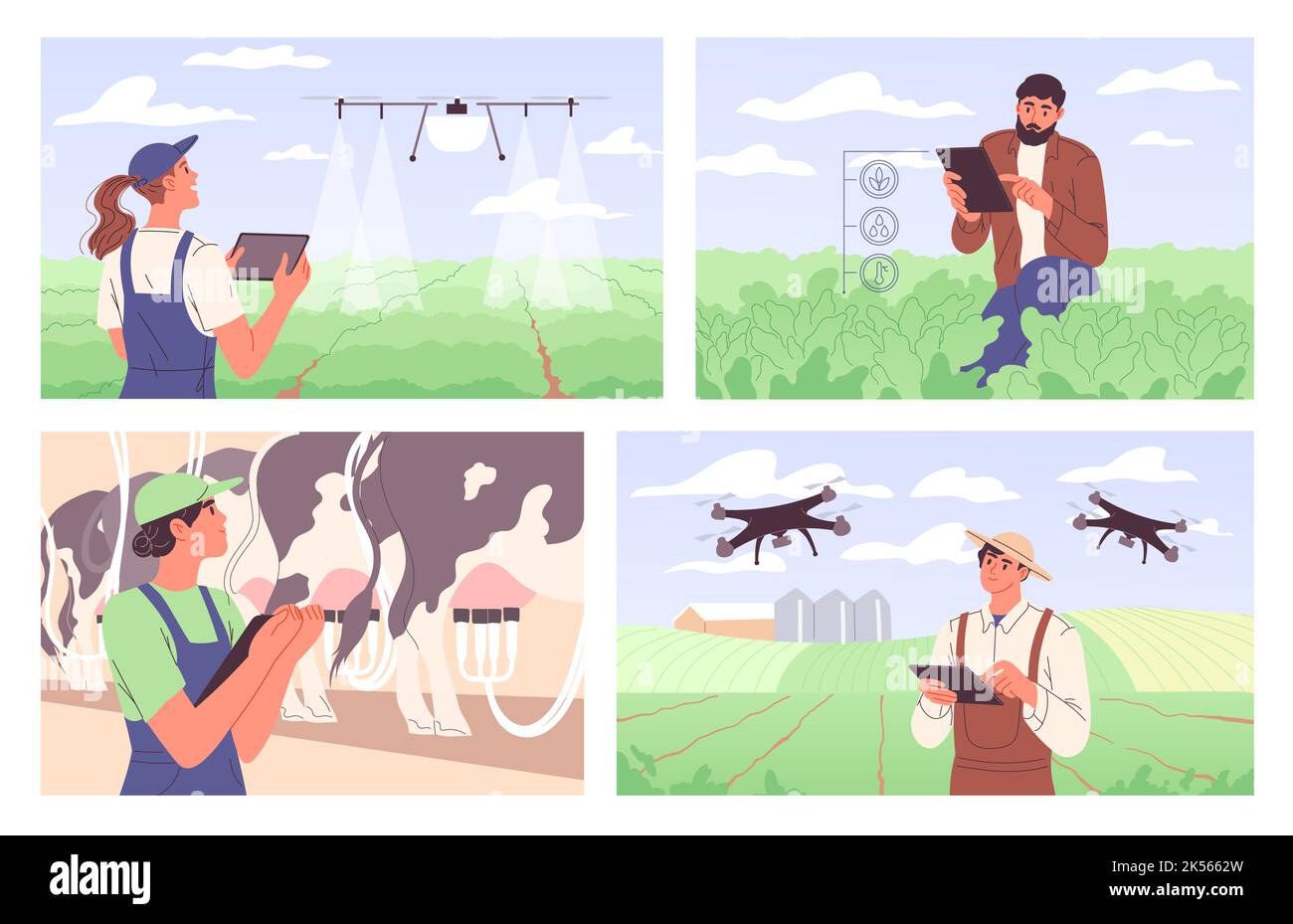 Farmers use new technologies in agriculture Stock Vector
