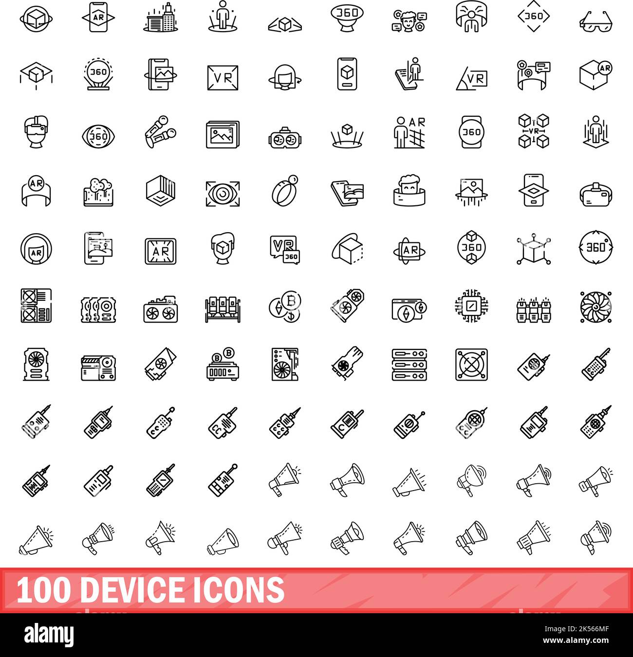 100 device icons set. Outline illustration of 100 device icons vector ...