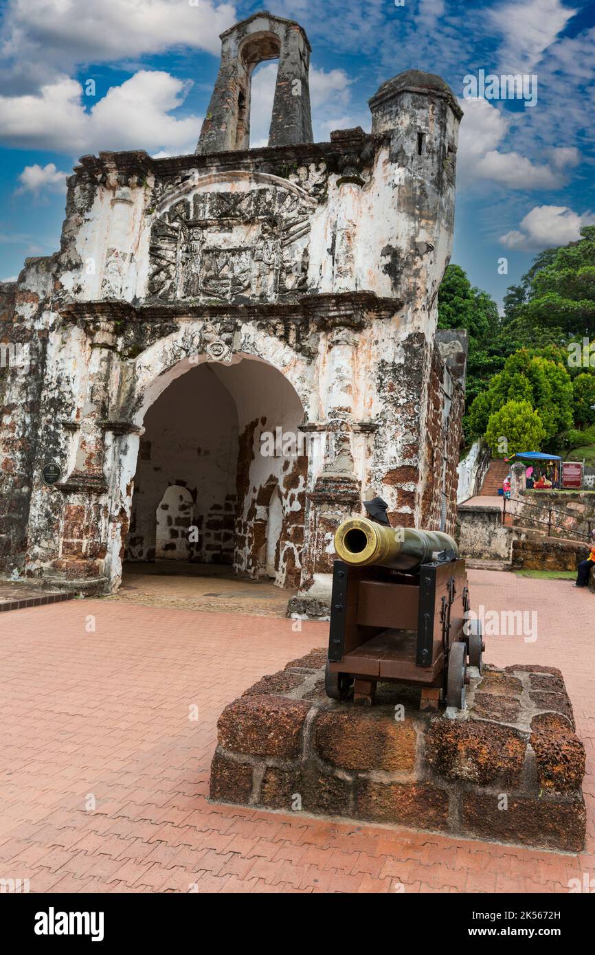 Porta de Santiago, Gate of A Famosa Portuguese Fort, 16th. Century, Melaka, Malaysia. Stock Photo