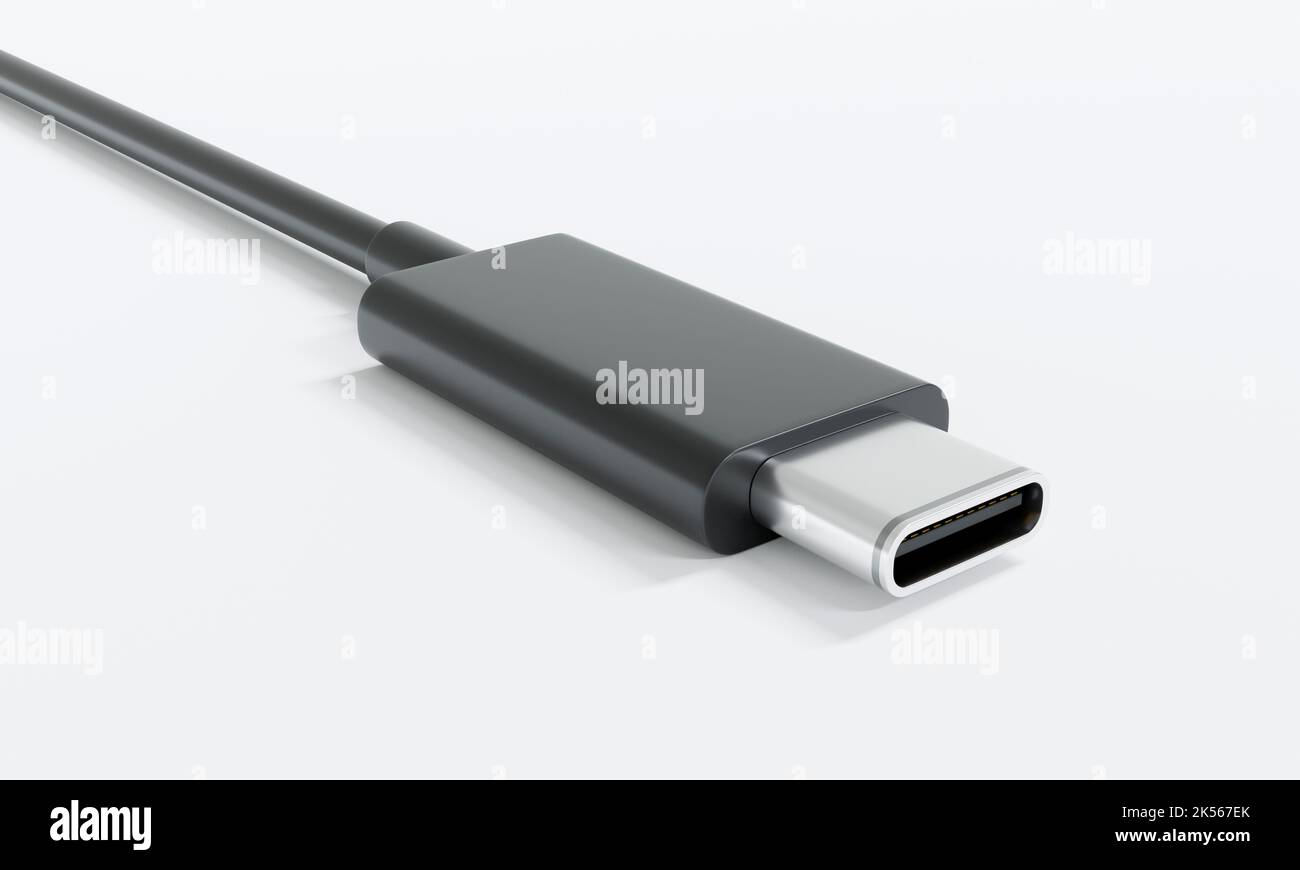 Type C USB cable isolated on white background. 3D Rendering Stock Photo ...